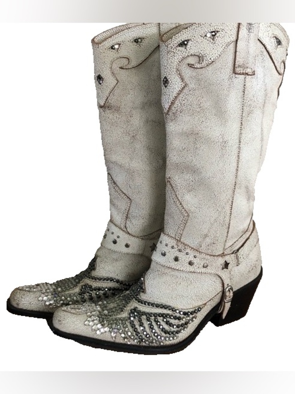 MIA Swarovski Crystal/Rhinestone Ivory Cowboy Western Boots Brazil Womens 7M